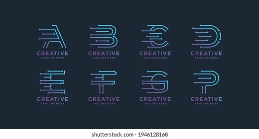 Set of creative initial letter a, b, c, d, e, f, g and p digital technology logo. Premium Vector