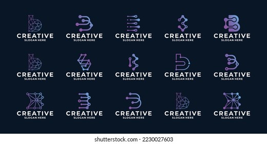 Set of creative initial letter B logo, dot connection, modern digital technology logo design.