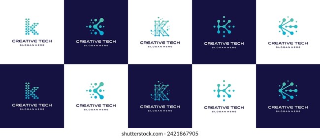 Set of creative initial letter K logo templates. icons for business technology, internet, modern, simple