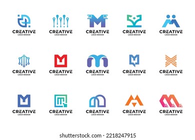 Set of creative initial letter M logo design. Collection of letter M logotype.