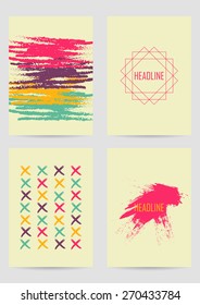 Set of creative ink cards. Hand Drawn textures made with ink. Invitation card. Abstract Modern Vector Signs Collection for Banner, Poster, Placard or Card Design.