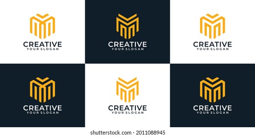 Set of creative inspirational geometric letter m logo design. Logo can be used for icon, brand, identity, symbol, monogram, initial, font, alphabet, and typography