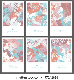 Set of creative invitation cards in doodle style. Hand Drawn textures.