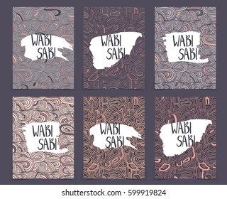 Set of creative journaling cards template for japanese style Wabi-Sabi .Art for scrapbooking, congratulations, invitations, stickers, planners and other .Vector illustrations
