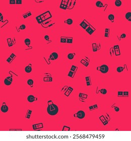 Set Creative lamp light idea, Ampere meter, multimeter, Computer mouse and Electric switch on seamless pattern. Vector