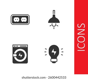 Set Creative lamp light idea, Electrical outlet, Washer and Lamp hanging icon. Vector