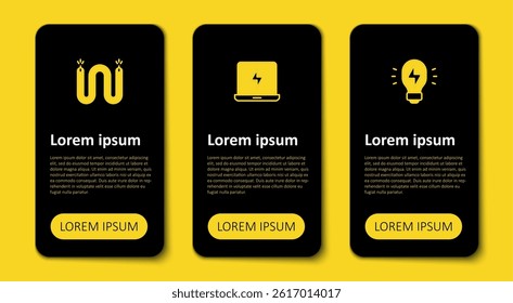 Set Creative lamp light idea, Laptop and Electric cable. Business infographic template. Vector