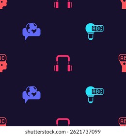 Set Creative lamp light idea, Learning foreign languages, Headphones and  on seamless pattern. Vector