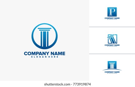Set of Creative Law Pillar logo template, Law and Firm Logo designs vector