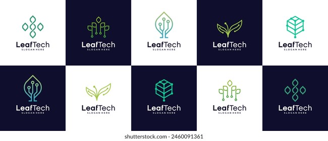 set of Creative Leaf tech logo icon flat design template, vector illustration