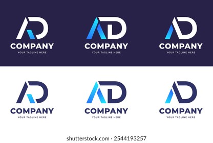 Set of Creative Letter AD Stylish Gradient Logo Inspiration Collection. Gradient Bold and Vibrant Letter AD Monogram Vector Logo Design. AD Character Initial Logo Symbol