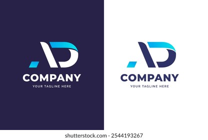 Conjunto de carta criativa AD coleção de inspiração de logotipo de gradiente elegante. Gradiente negrito e vibrante letra AD Monograma Vetor Logo Design. Símbolo de logotipo inicial de caractere AD