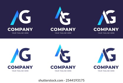 Set of Creative Letter AG Stylish Gradient Logo Inspiration Collection. Gradient Bold and Vibrant Letter AG Monogram Vector Logo Design. AG Character Initial Logo Symbol