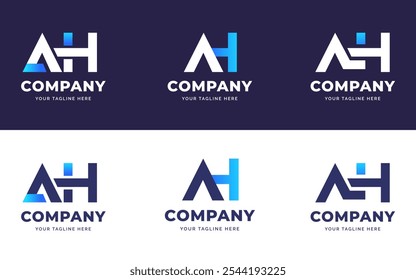 Conjunto de Colección de Inspiración de logotipo degradado AH con estilo de letra creativa. Gradiente negrita y vibrante letra AH monograma Vector diseño de logotipo. Símbolo de logotipo inicial de carácter AH