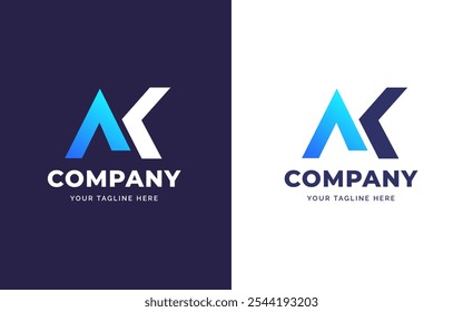 Conjunto de carta criativa AK Stylish Gradient Logo Inspiration Collection. Gradiente Negrito e vibrante Letra AK Monograma Vetor Design Logo. Símbolo de logotipo inicial de caractere AK
