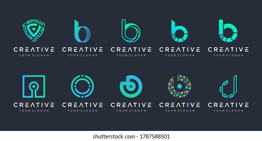 Set of creative letter b and d logo design template. icons for business of technology, digital, data, lab, simple.