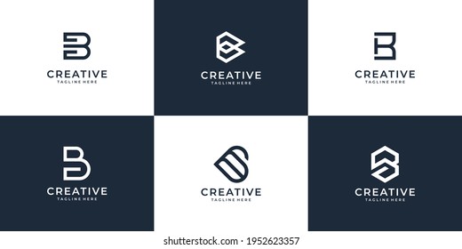 Set of creative letter b logo vector design bundle inspiration. Logo can be used for icon, brand, identity, alphabet, abstract, line, tech, collection, and business company