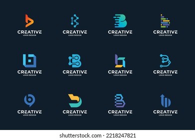 Set of creative letter B logo design template. Modern gradient color logotype.