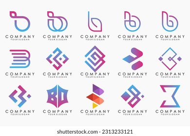 Conjunto de plantillas de diseño del logotipo de letra creativa B. iconos para negocios de lujo, elegante, sencillo.
