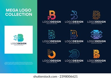 Set of creative letter B logo design. Abstract symbol for digital technology