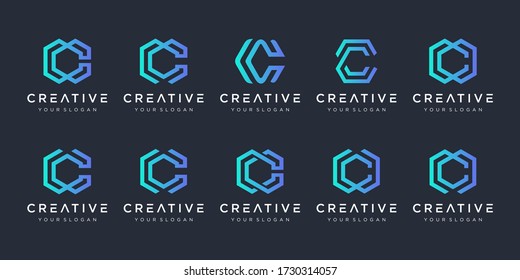 Set of creative letter C logo design template. icons for business of luxury, elegant, simple.