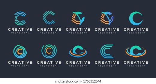 Conjunto de plantillas de diseño del logotipo de letra creativa C. iconos para el negocio de la tecnología, digital, simple.