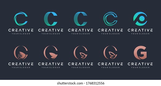 Set of creative letter C logo design template. icons for business of elegant, simple.