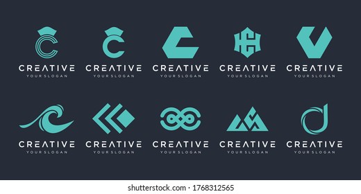 Set of creative letter C logo design template. icons for business of elegant, simple.