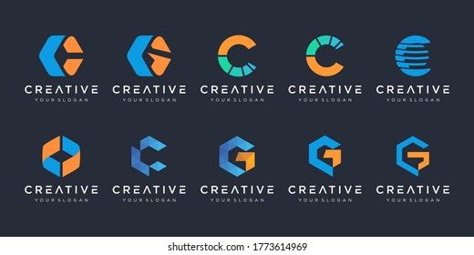 Set of creative letter C logo design template. icons for business of technology and digital, luxury, elegant, simple.