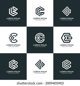 Set of creative letter c logo design symbol. Logo can be used for icon, brand, identity, technology, logotype, simple, geometric, unusual, and unique
