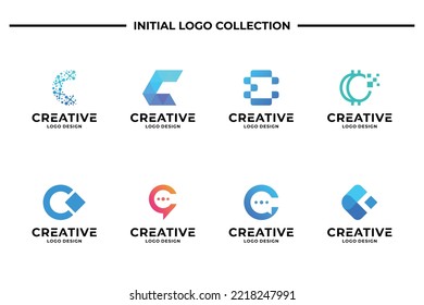 Conjunto de plantillas de diseño del logotipo de letra creativa C. Logotipo comercial, símbolo de marca y resumen de iconos.