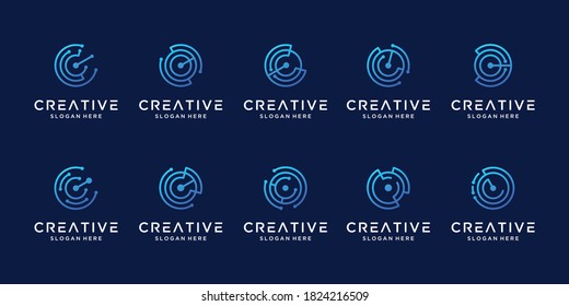 Set of creative letter c modern liner digital technology logo . logo can be used for technology, digital, connection, data, electric company.