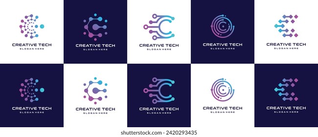 set of creative letter C Modern Digital Technology Logo Design