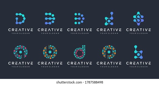 set of creative letter d and b logo with dot style. Universal colorful biotechnology molecule atom DNA chip symbol. This logo is suitable for research, science, medical, logotype, technology, lab,