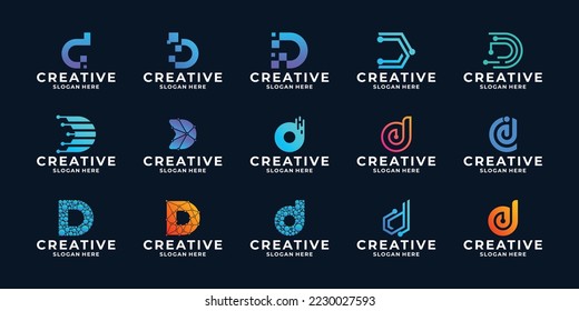 Conjunto de diseño de logotipo de tecnología digital de letra creativa D.