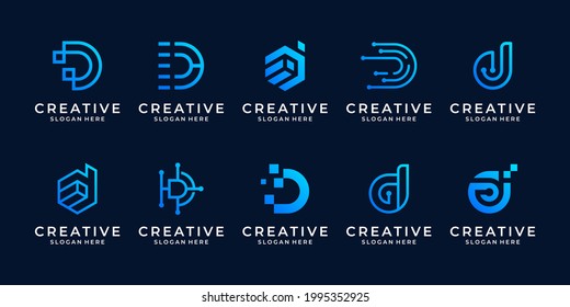 Set of creative letter d logo design template. logotypes for business of technology, digital, simple.