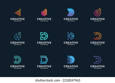 Set of creative letter D logo design template. Modern gradient color logotype.