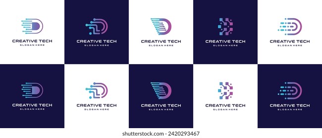 Set of creative letter D modern liner digital technology logo design