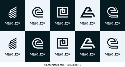 Set of creative letter e logo design template.