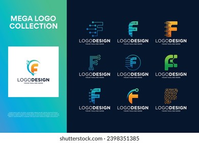 Conjunto de letras creativas diseño del logo F. Símbolo abstracto de la tecnología digital