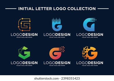 Set of creative letter G digital technology logo design.