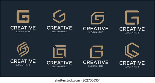 Conjunto de logotipo de la tecnología de letra creativa G con plantilla de logotipo de forma abstracta y moderno