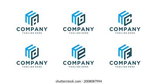 Set of creative letter H and etc with hexagon logo design inspiration. monogram logo template, icon for business Premium.