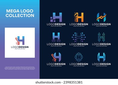 Conjunto de diseño del logotipo de letra creativa H. Símbolo abstracto de la tecnología digital