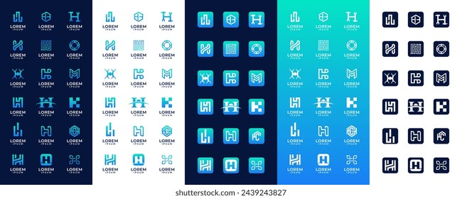 set of creative letter h logo design template with icon design