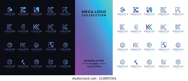 Conjunto de plantillas de diseño del logotipo de letra creativa k. fondo blanco y negro, logotipo para negocios, tecnología, internet, etc