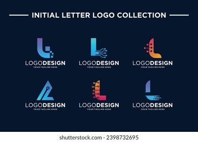 Set of creative letter L digital technology logo design.