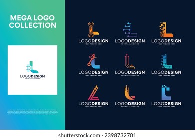 Set of creative letter L logo design. Abstract symbol for digital technology