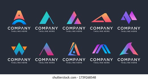 Conjunto de letras creativas Plantilla de diseño de logotipo A. iconos para negocios de lujo, elegante, sencillo.