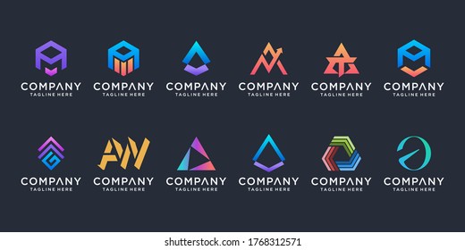 Set of creative letter A logo design template. icons for business of technology digital, luxury, elegant, simple.
